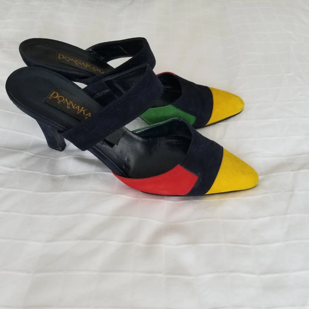 Vintage Donna Karan Colorblock Suede Slingbacks - Picture 1 of 6